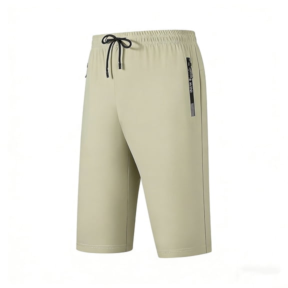 Besolor Mens Athletic Shorts Knee Length Lightweight Quick Dry Running Workout Drawstring Elastic Waist Shorts with Zipper Pockets(XX-Small,Khaki)