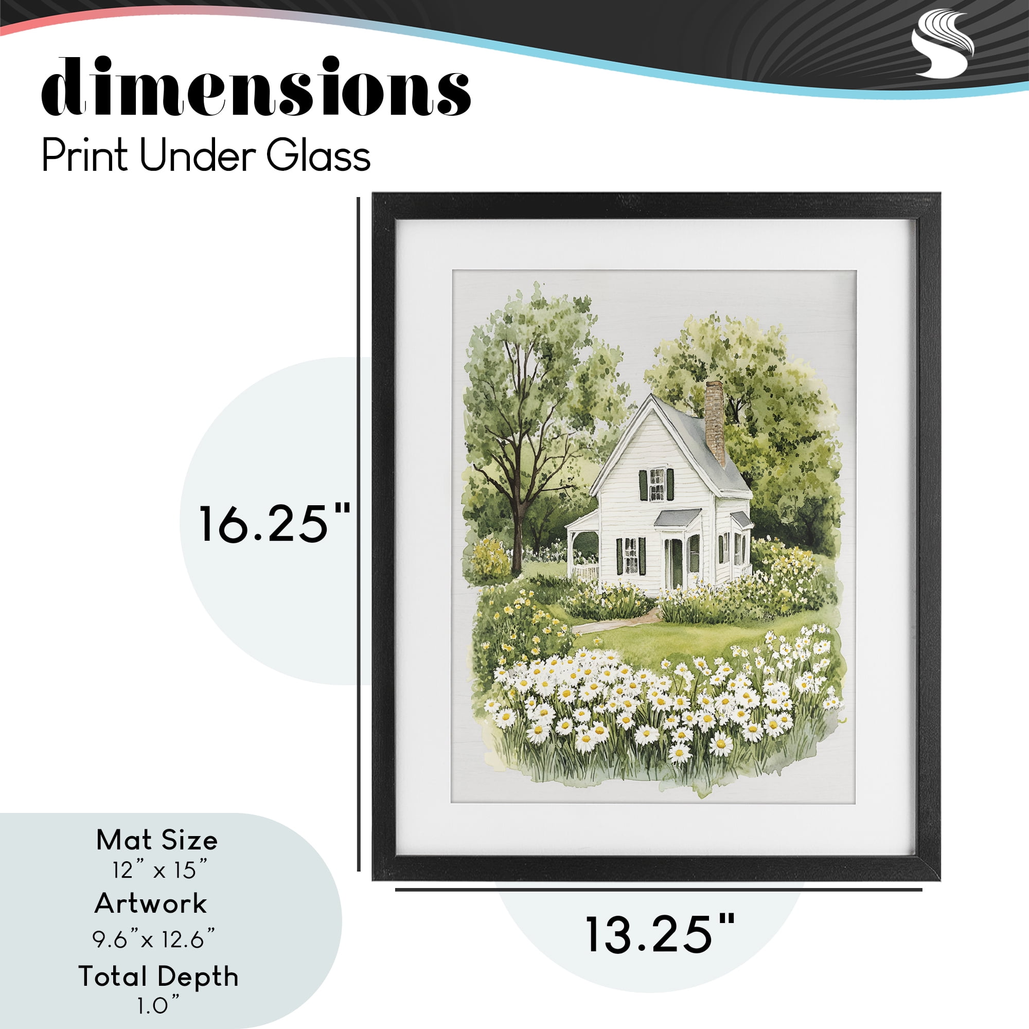 Quaint Countryside Cottage Garden Black Framed Print Under Glass, design by Lettered and Lined