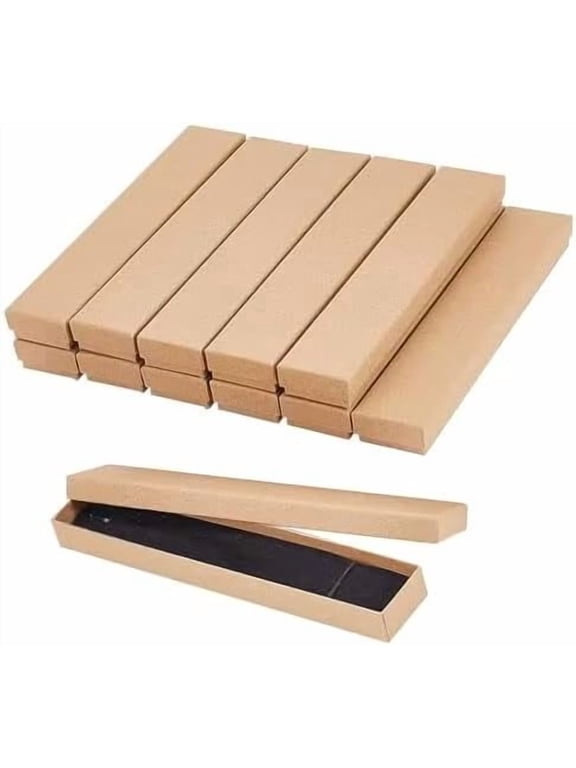 12 Pcs 8.26" Long Rectangle Cardboard Jewelry Set Boxes with Sponge Inside for Jewelry Bracelet Necklace Pendants Ring Crafts Birthday Christmas Valentines Festival Present Storage Tan