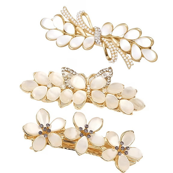 Flower Opal Hair Clips, Wanfoou 3Pcs Vintage Rhinestone Hair Barrettes, Glittering Fashion Exquisite Flower Crystal Hair Clips, Christmas Wedding Bridal Hair Decorative Accessories for Women Girl