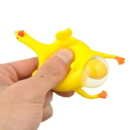 Funny Rubber Chicken Laying Egg Squeezing Relief Stress Toy Keychain