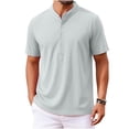 thumbnail image 2 of Eltusu Men's Casual Polo Shirts, Summer Cotton Button Stand-up Collar Shirts with Short Sleeve Light Blue Size 3XL, 2 of 6