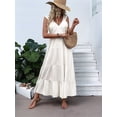 thumbnail image 6 of Women'S Summer Dresses Sleeveless V Neck Knit A Line Casual Midi Cocktail Wedding Guest Dress Cream White XL, 6 of 9