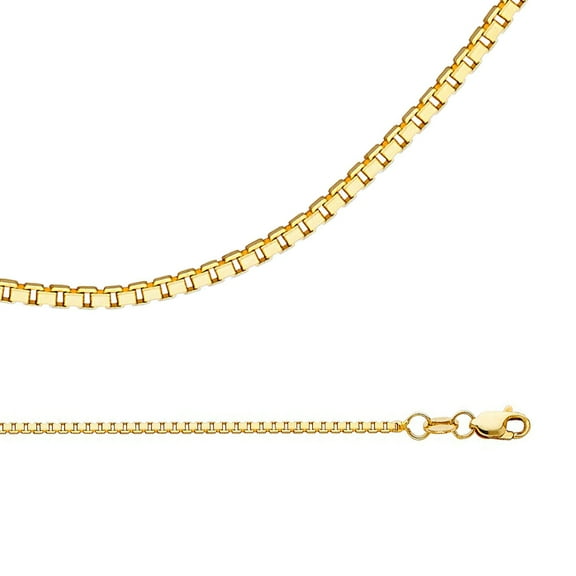 Solid 14k Yellow Gold Necklace Box Chain Plain Square Links Polished Style Genuine 1.2 mm 16 inch