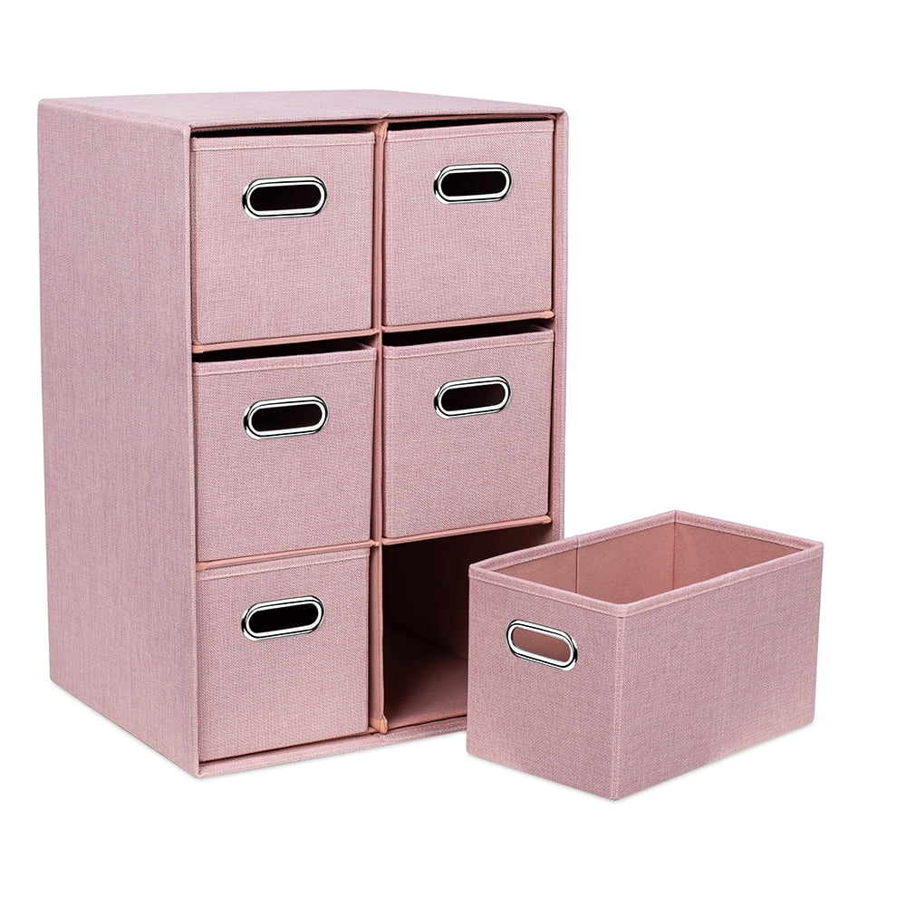BirdRock Home Linen Cube Organizer Shelf with 6 Storage Bins Blush