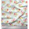 thumbnail image 1 of Soimoi Blue polyester Crepe Fabric Leaves & Grandiflora Roses Floral Decor Fabric Printed Yard 52 Inch Wide, 1 of 5