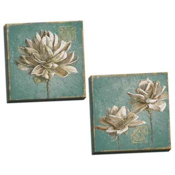 Gango Home Decor Contemporary Seed Pod I & II no Words Turquoise by Beth Grove (Ready to Hang); Two 16x16in Hand-Stretched Canvases