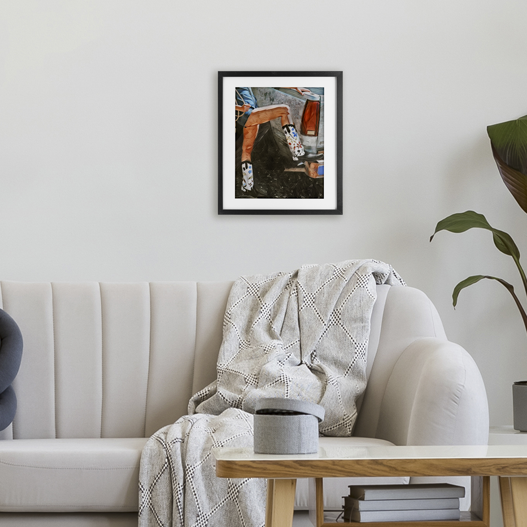 Round Up Cowgirl Boots Black Framed Print Under Glass, design by Jesse Keith