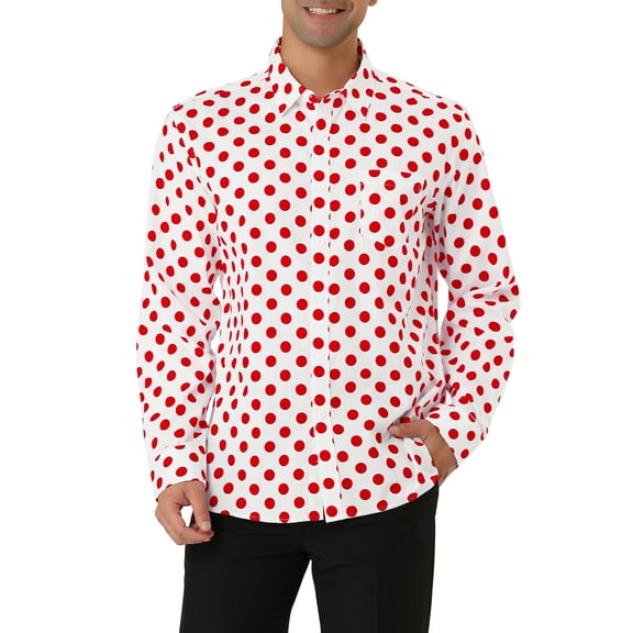 MODA NOVA Big & Tall Men's Polka Dots Long Sleeve Dress Button Down Shirts Pink M