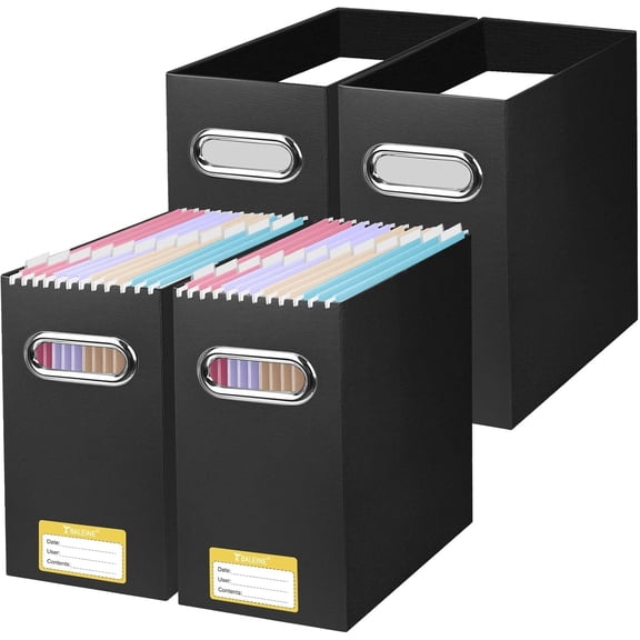 Sxpopstore Baleine File Organizer with Box, Cardboard File Folder 4 Pack, Black