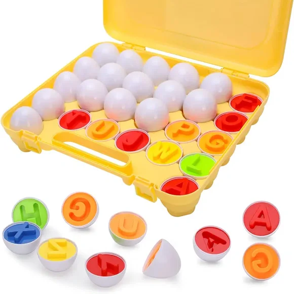 Montessori ABC Discovery Eggs: 26-Piece Interactive Alphabet & Shape Sorter