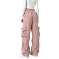 thumbnail image 3 of Parachute Pants Women Baggy Straight Leg Drawstring Lightweight Cargo Pants Tall Moisture Wicking Y2k Utility Streetwear, XL, 3 of 5