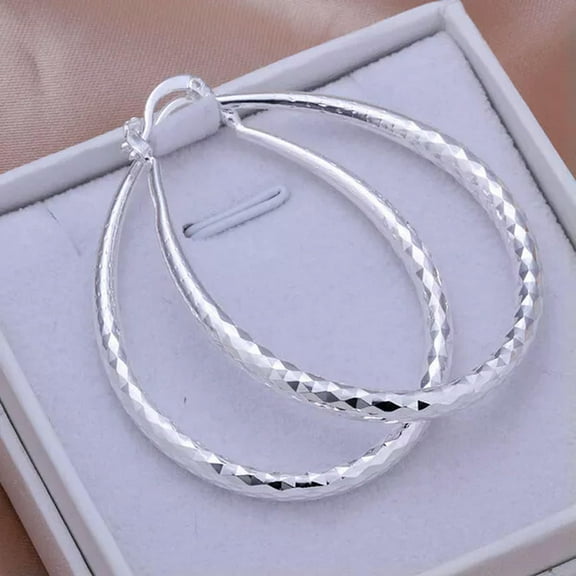 QQTDFG Size:5.4*4.0CM Elegant Women Lady 925 Sterling Solid Silver Big Hoop Earrings-default