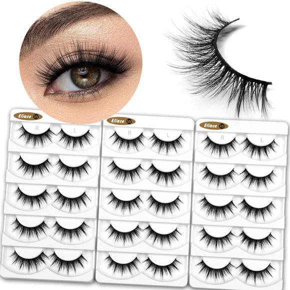 Eliace Pestañas postizas Aspecto natural Pestañas de ojo de gato Tiras tenues Pestañas de visón 3D Pestañas postizas Volumen Esponjoso Grueso Banda suave Cómoda Cruz dramática Pestañas tenues Reutiliz