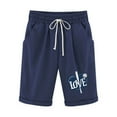 thumbnail image 2 of LEBONYARD Shorts for Women Clearance $5,Women's Shorts in Fashionable Styles,Women's Shorts Cotton and Linen Fashionable Printing Elastic Waist 5-inch Pants Drawstring 5-inch Shorts Navy XXL, 2 of 4