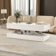 thumbnail image 4 of Large Modern 2-Tier High-gloss Surface LED Coffee Table, with 15 Color Options and 4 Lighting Modes, Stylish Glass Top Design, with Anti-Scratch Feet & Silent Slide Storage, White, 4 of 6