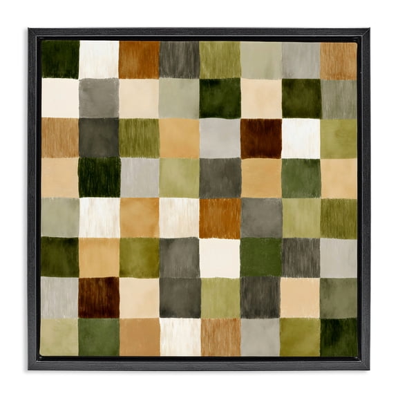 Stupell Industries Checkered Earth Tones Black Framed Floater Canvas Wall Art, design by Petal Prints Design