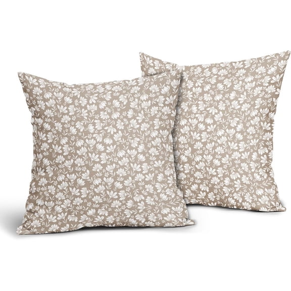 Tan Khaki Beige Daisy Floral Pillow Covers 18X18 Inch Vintage Flowers Decorative Pillow Cases Set of 2 Block Print Cotton Linen Throw Pillows Farmhouse Decor For Sofa Couch Porch Bed Cushion Outdoor