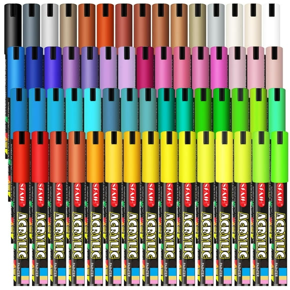 SFAIH Acrylic Paint Markers Paint Pens 60 Colors 2-3mm Medium Tip Paint Markers for Fabric, Canvas, Rock, Glass, Wood, Graffiti, Plastic, DIY Crafts Art Suppliesâ¦