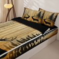 thumbnail image 3 of Castle Fairy Autumn Rustic Deer Zipper Full Size Comforter Sets with Fitted Sheet and 2 Pillowcases for Boys,Vintage Jungle Sunset Zipper Bedding Set,Sepia Brown Black,Black Reversible,4pcs, 3 of 6