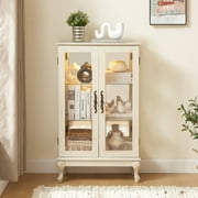 Llinc Store 2 Doors Curio Corner Cabinet with Tempered Glass Doors, Corner Display Cabinet with Lighted Mirrored Back Panel and Adjustable Shelves, China Cabinet, White
