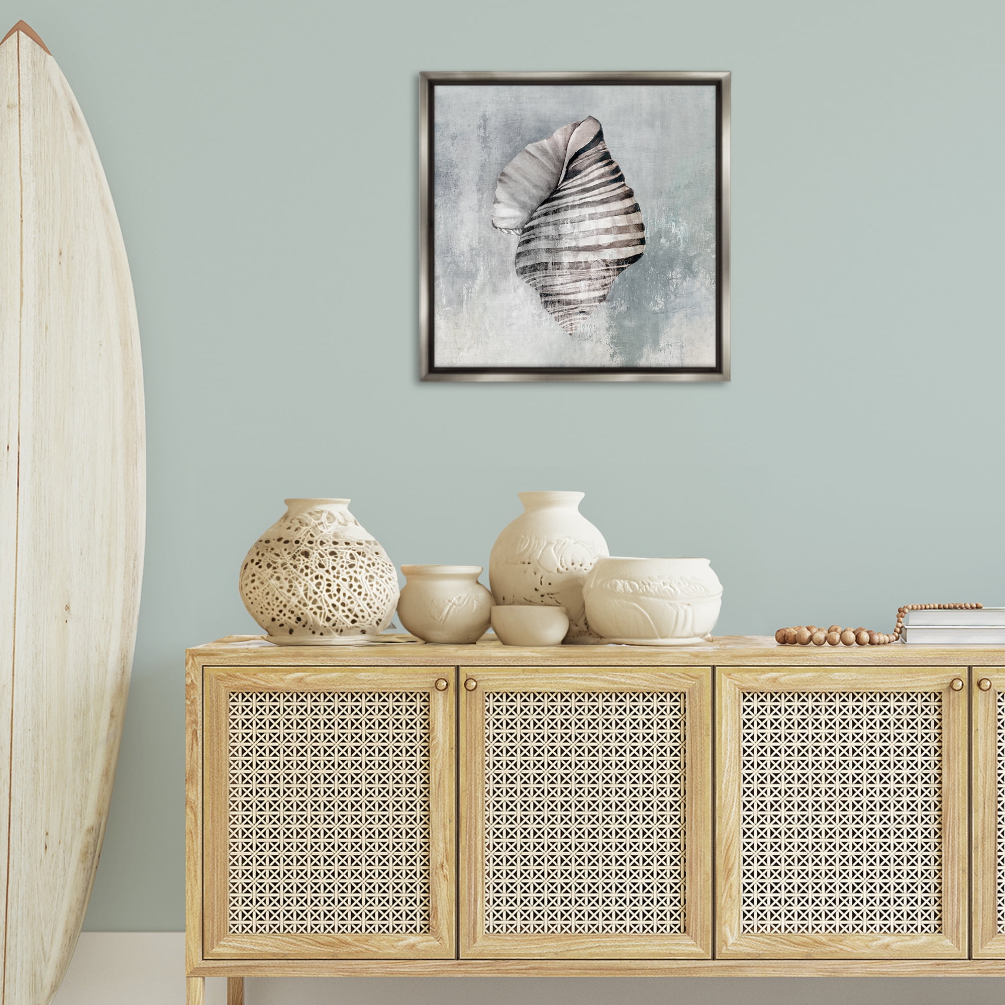 Stupell Industries Organic Twisted Seashell Nautical & Beach Painting Gray Floater Framed Canvas Art Print Wall Art, 25 x 25