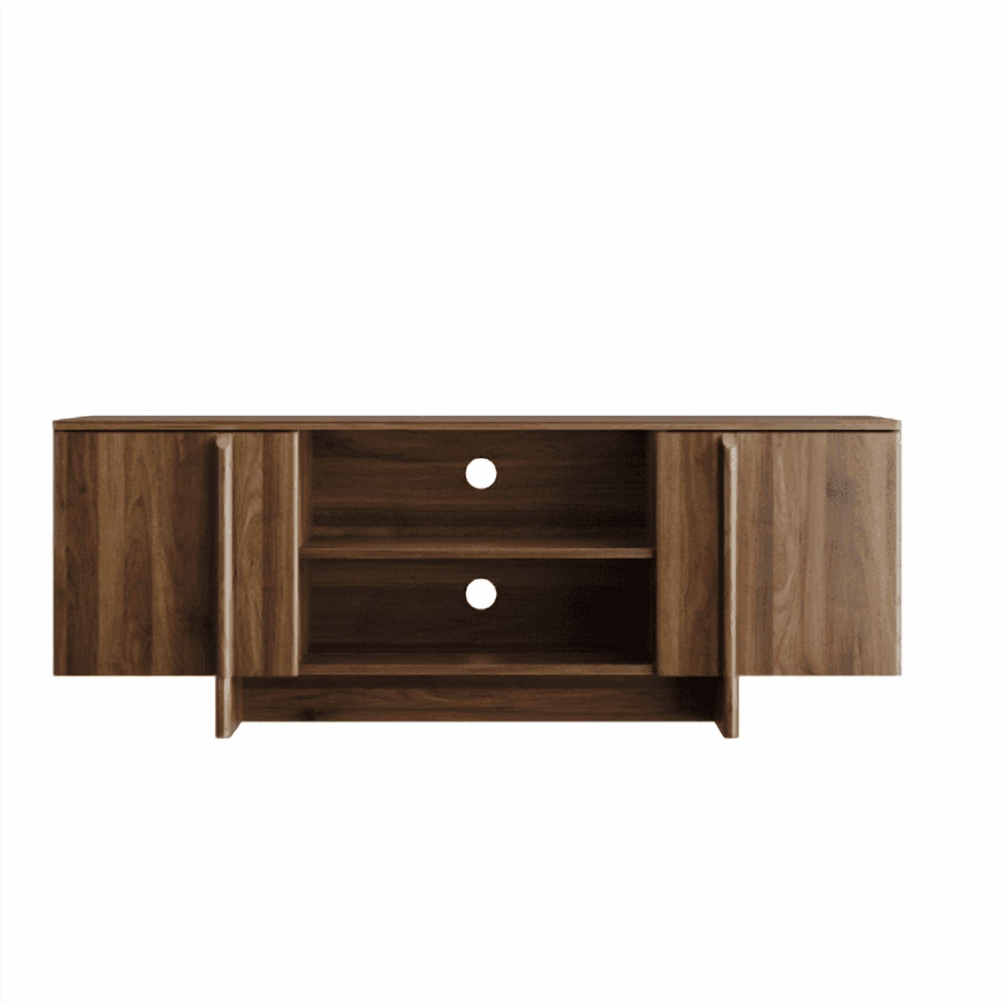 55" Mid-Century Modern Farmhouse TV Stand, Entertainment Center with Double Doors, Open Shelving, and Cable Management, Fits TVs up to 48 Inches, Walnut