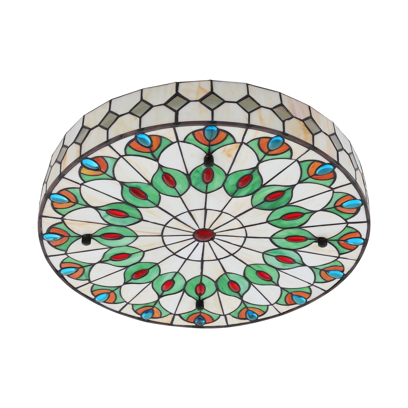 110V Flush Mount Ceiling Light, Stained Glass Ceiling Lamp Illumination Area of Up to 215.28ft² 19.68*8.5in for Aisles, Dining Rooms, Kitchens, Living Rooms