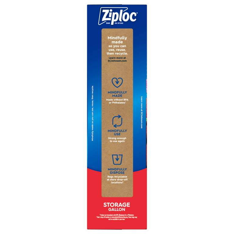 Ziploc Storage Gallon Bag, Stay Open Design, Grip 'n Seal Technology,  Reusable, 60 Count