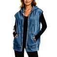 thumbnail image 5 of GUACER Sleeveless Jean Jackets for Women Trendy Hooded Zip Up Drawstring Loose Fit Denim Coats with Pockets, 5 of 9