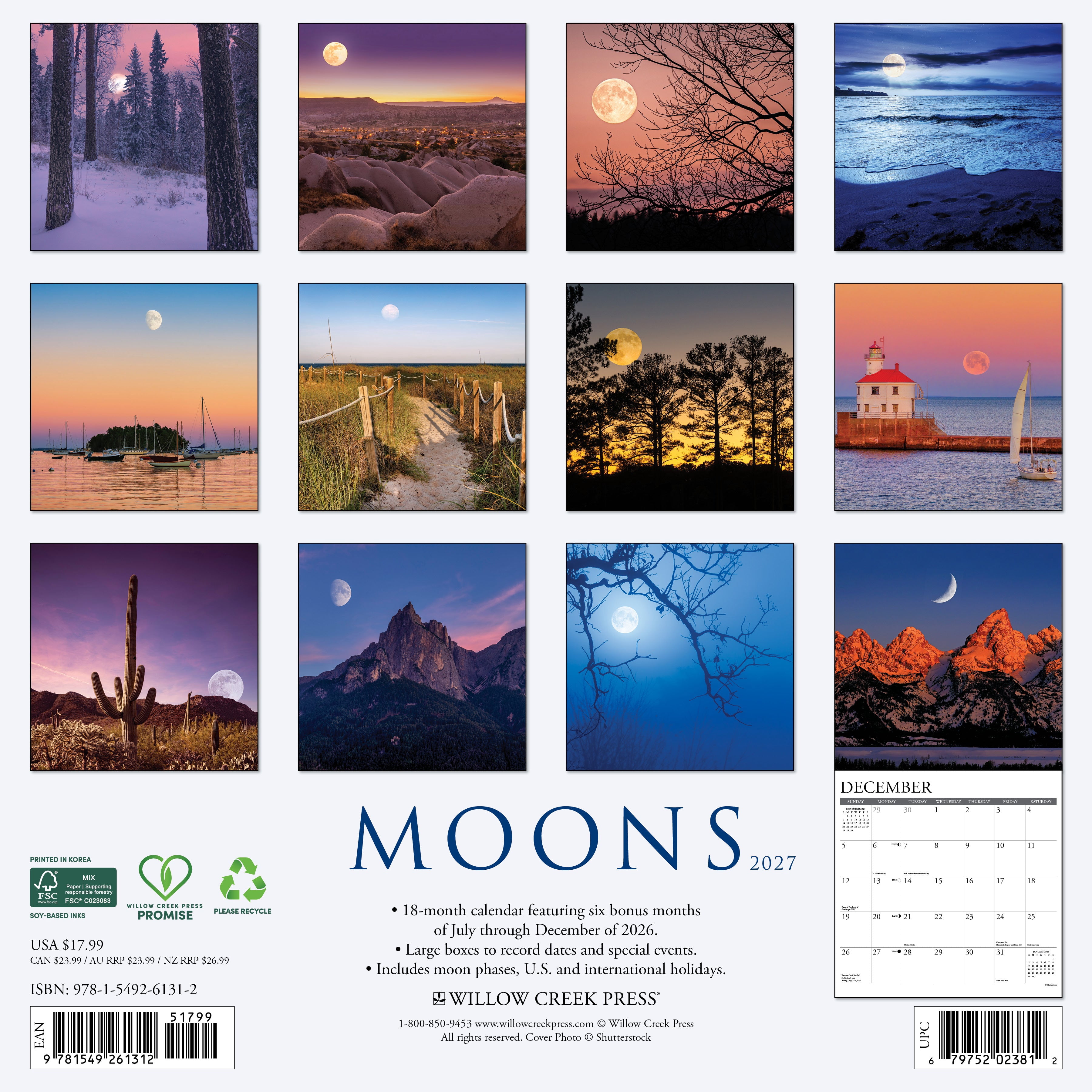 Willow Creek Press, Moons 2027 Wall Calendar