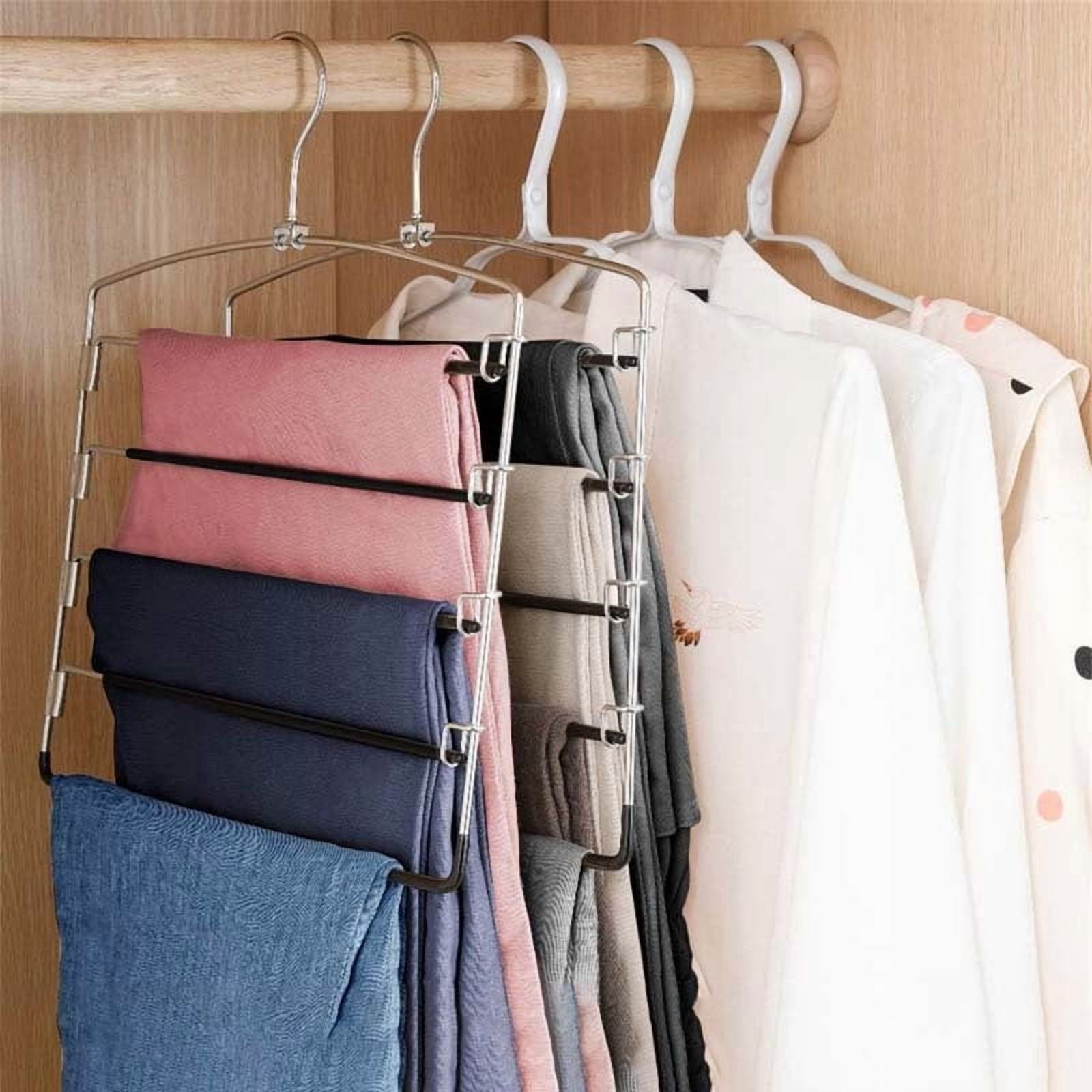 Multi-Layer Stainless Steels Movable Hangers Shelves Organizer Space Saver Closet Hanger Rack Pant Clothes Function Hanger