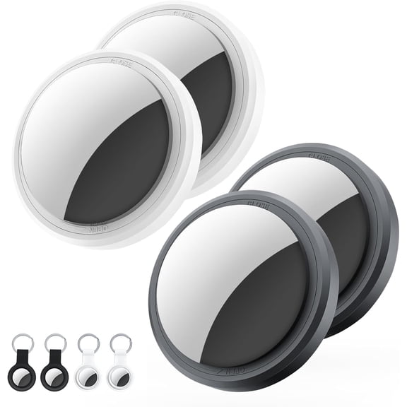 4 Packs Air Tracker Tags Compatible with Find My (iOS Only), Bluetooth Tracker, Smart Keys Finder and Item Locator with Waterproof Case for Wallet Luggage Backpack (2Black2White)
