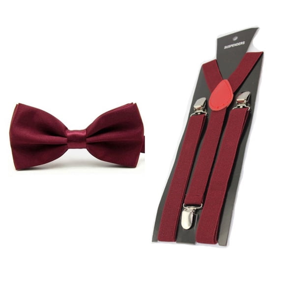Men Fashion Satin Solid Color Bowtie Bow Tie Elastic Y-Back Suspender Brace Set