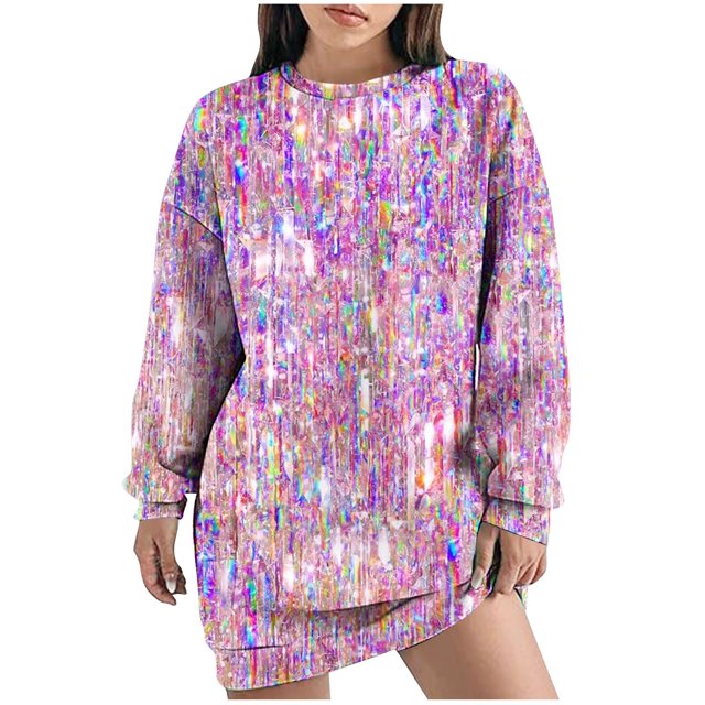 Funicet Robe d'Été Décontractée, Mode et Décontractée pour Femmes Automne et Hiver Col Rond Manches Longues Robe Imprimée