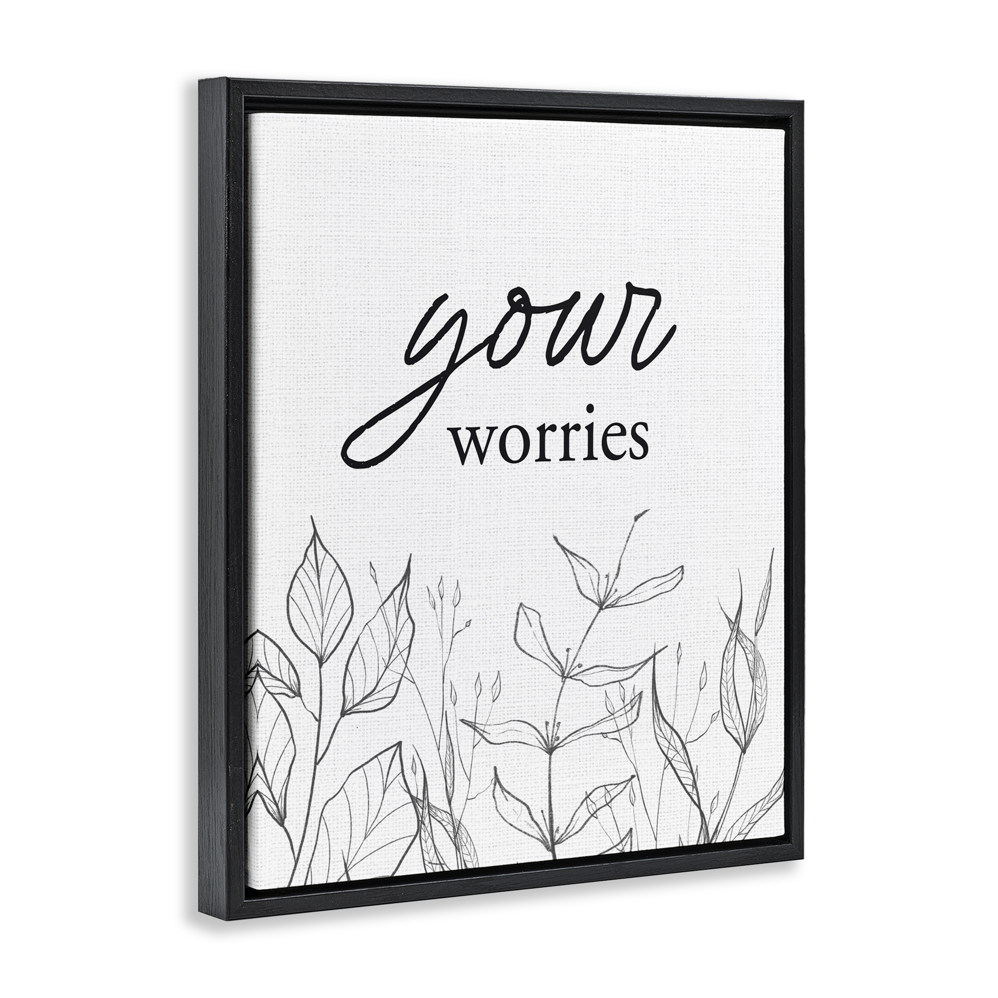 Your Worries Minimalist Leaves Black Framed Floater Canvas Wall Art, design by Lettered and Lined