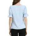 thumbnail image 3 of INSPIRE CHIC Women's Boat Neck Short Puff Sleeves Ruffle Top Blouses XS Light Blue, 3 of 7