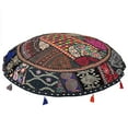 thumbnail image 2 of Stylo Culture Ethnic Round Throw Pillows For Bed Vintage Patchwork Floor Cushion Cover Black Large 28x28 Decorative Decor Seating Tuffet Seat Pouf Cover Footstool Cotton Embroidered 1 Pc, 2 of 4