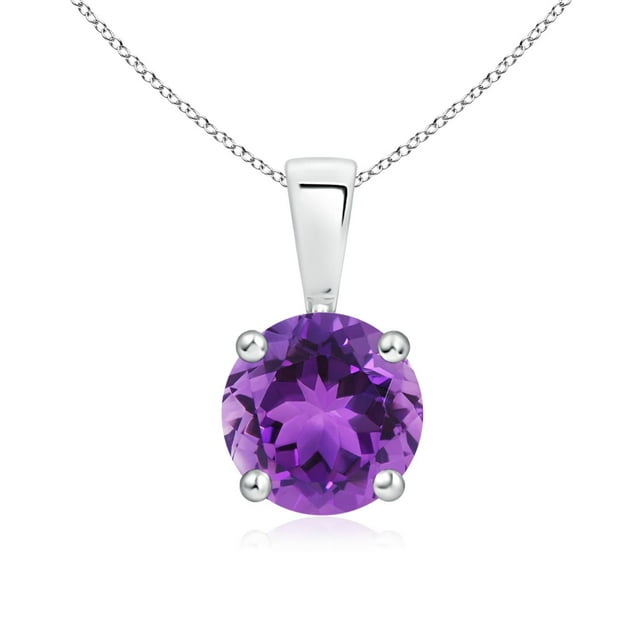 Angara Collier en Améthyste Naturelle - Pendentif Solitaire en Améthyste Rond avec Broches de 1,15 ct en Platine pour Femmes