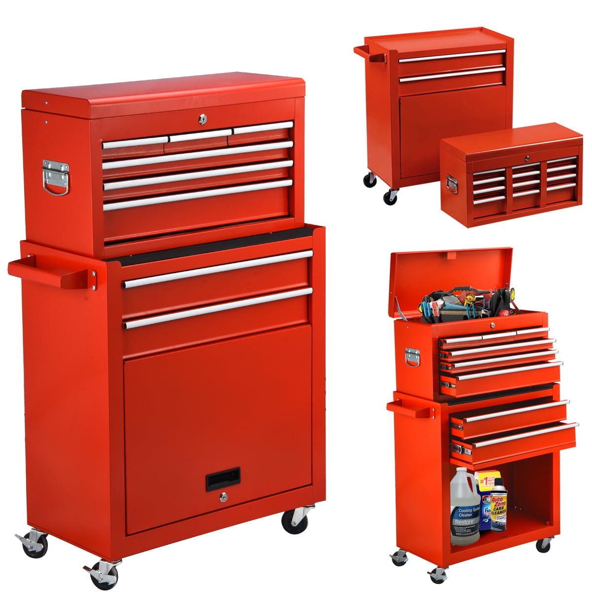 4 Drawer Tool Chest Storage Cabinet Top Compartment Lockable Organizer Garage 