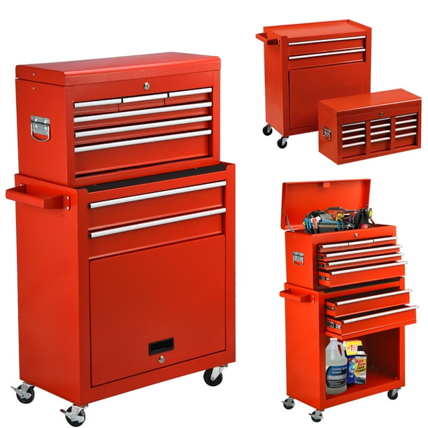 8-Drawer Rolling Tool Chest High Capacity Portable Tool Box Organizer with  Drawers and Wheels, Garage Removable Tool Storage Cabinet (Red)