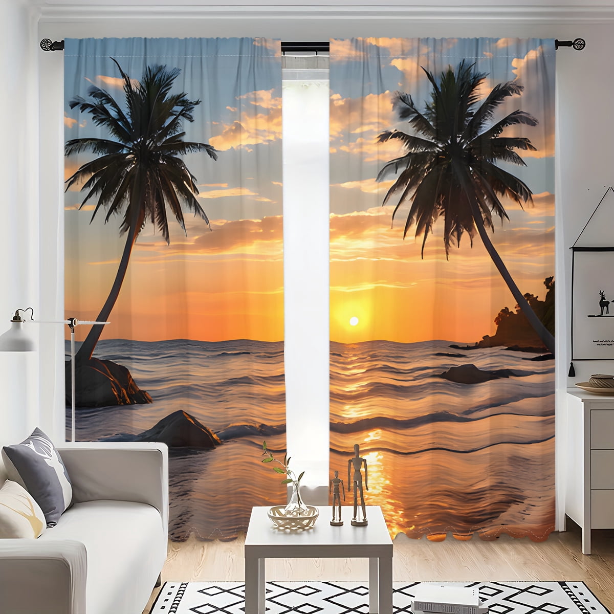 WNOOHIY Tropical Style Beach Sunset Privacy Light-filtering Window Curtains for Bedroom and Living Room, 2 Panels