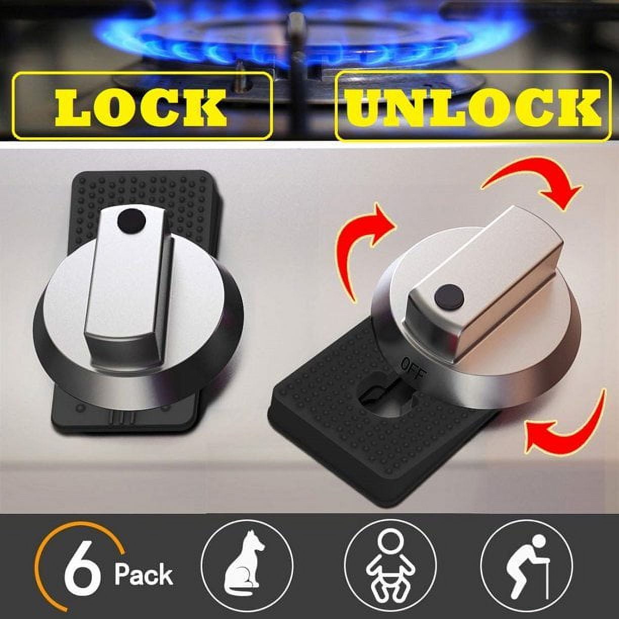 Aukfa Baby Safety Lock for Oven Knob, Kitchen Gas Stove, Black, 6 Pack