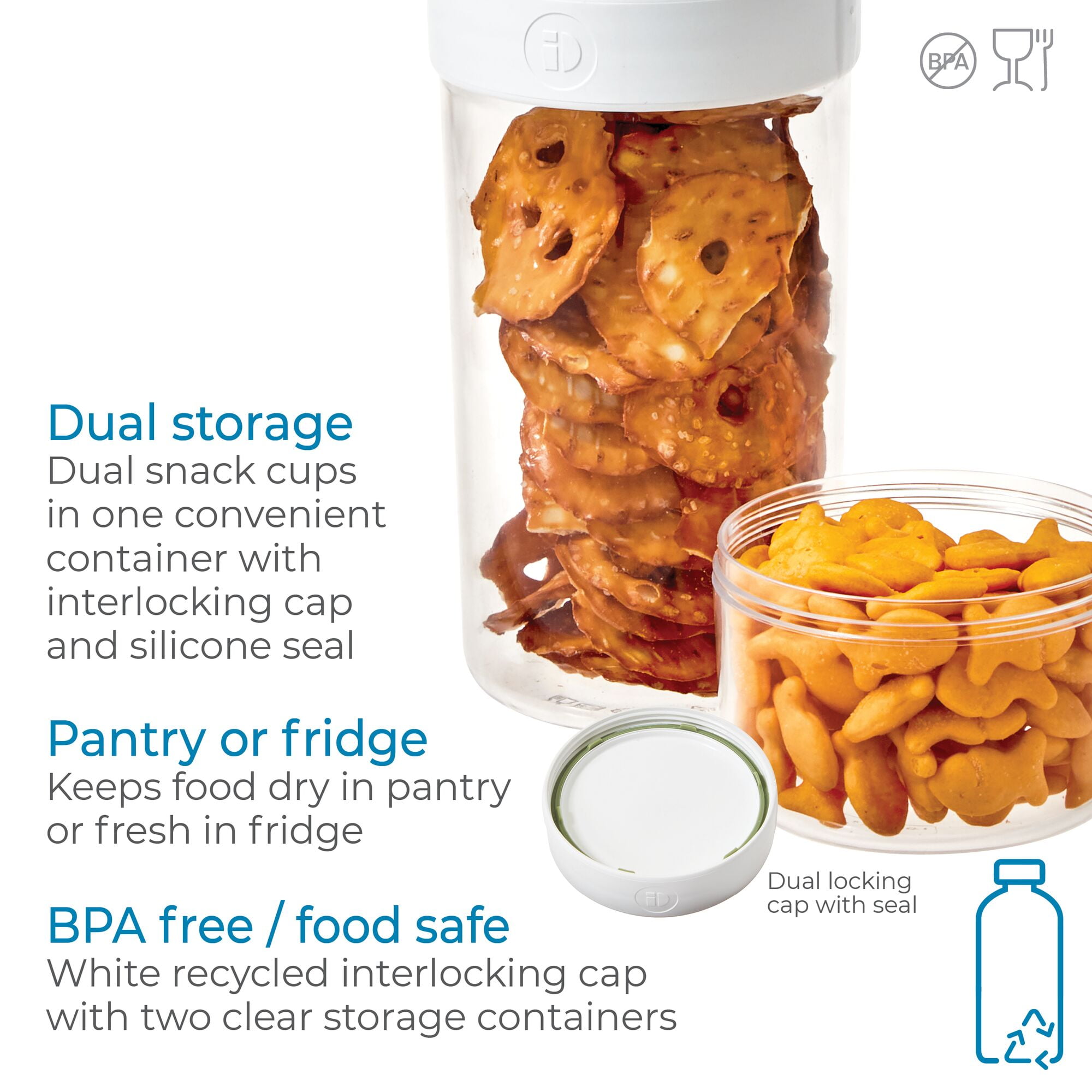 iDesign Plastic Large Stack n’ Snack Canister, 3.6” L x 3.6” W x 8.3” H, Clear/White