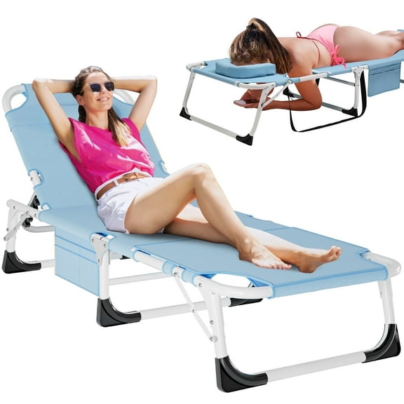 MOPHOTO Heavy Duty Tanning Chair with Face Hole, Adjustable 5-Position Folding Chaise Lounge Chairs for Outside, Portable Lay Flat Beach Lounge Chair for Outdoor Sunbathing Beach Pool Lawn Camping