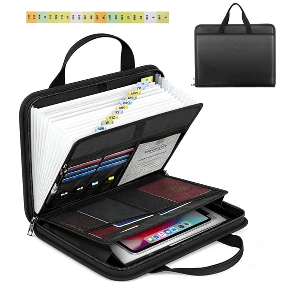 iiidol Important Document Organizer Folio Accordion File Organizer | Fireproof Expanding File Folder Storage Box with Zipper Labels 13 Pockets for Business Office Receipt Important Document