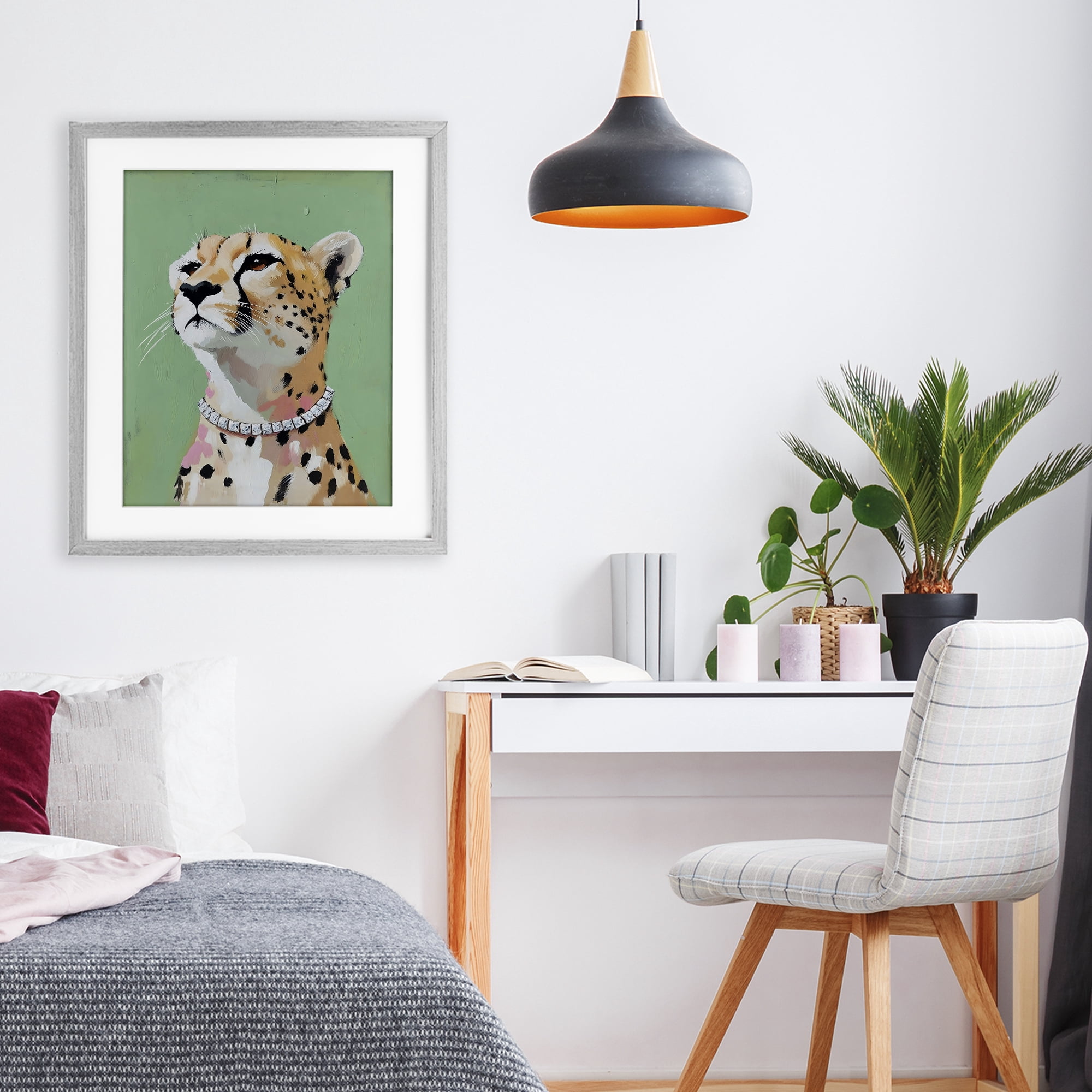 Stupell Industries Glam Cheetah with Jewels Gray Framed Print Under Glass, design by The Prints Vibe