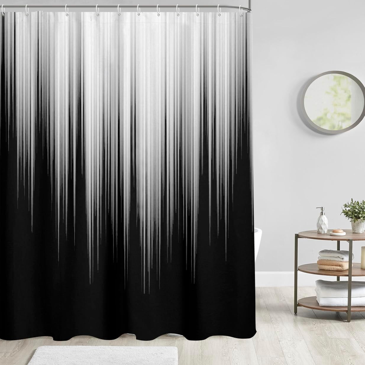 Black and Grey Shower Curtain White Gray Silver Abstract Ombre Men Gothic Art Aesthetic Trendy Extra Long XL Large Fabric Home Bathroom Decor Bathtub Set with 12 Hooks, 72x84, Modern