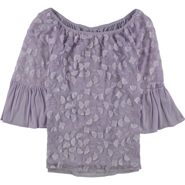 Alfani Blusa con hombros descubiertos y apliques florales para mujer, Púrpura, M