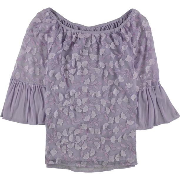 Alfani blusa con hombros descubiertos y apliques florales para mujer, púrpura, grande